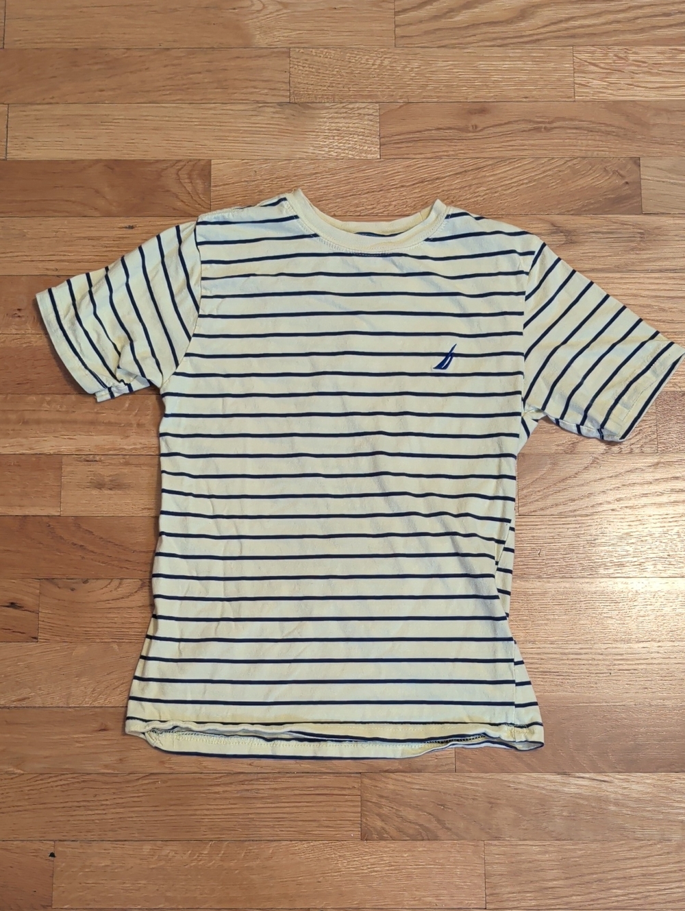 Nautica Striped Crewneck Tee in Buttercream and Navy, Size 10/12